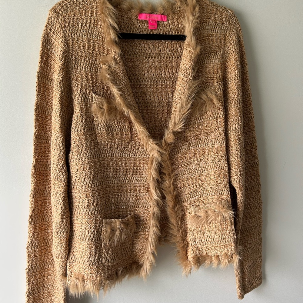 Lilly Pulitzer brown knit cardigan with faux fur trim - Picture 2 of 5